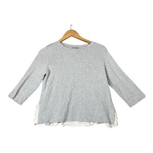 COS Sweater Women Small Gray Crew Neck Pullover White Pleated Shirt Layered